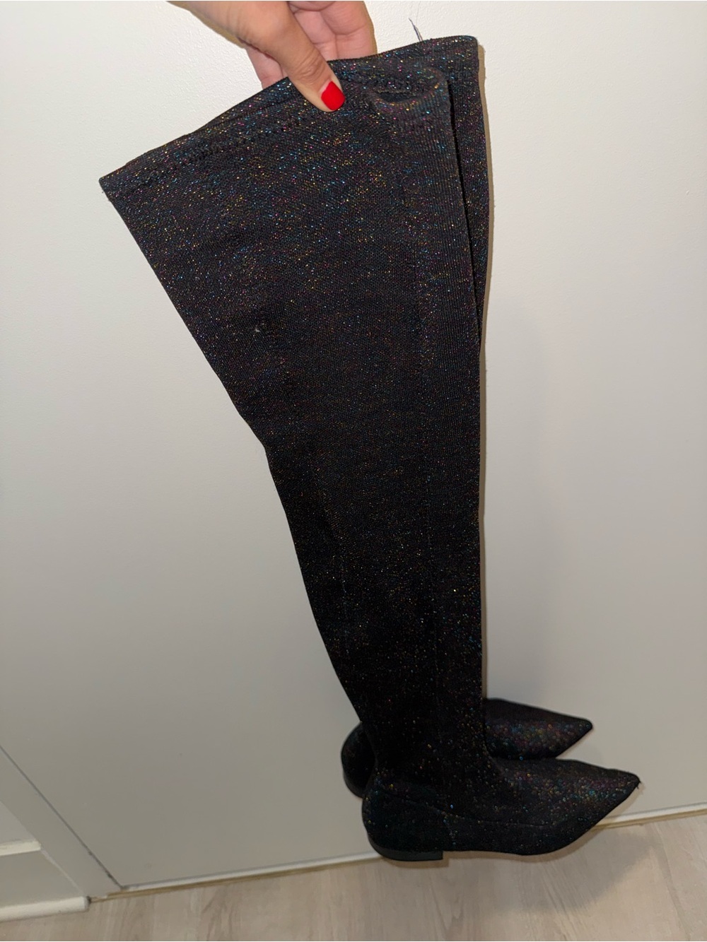 Zara Black Sparkle Over-the-Knee Boots -